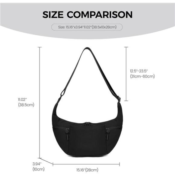 Nylon Crossbody Bag for Women, Black - Picture 6 of 7